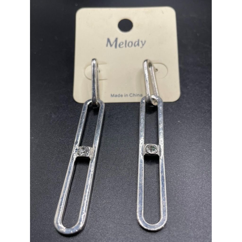 Nwt Melody Long Oval Rhinestone Center Chain Style Post Earring Length 3 Inches